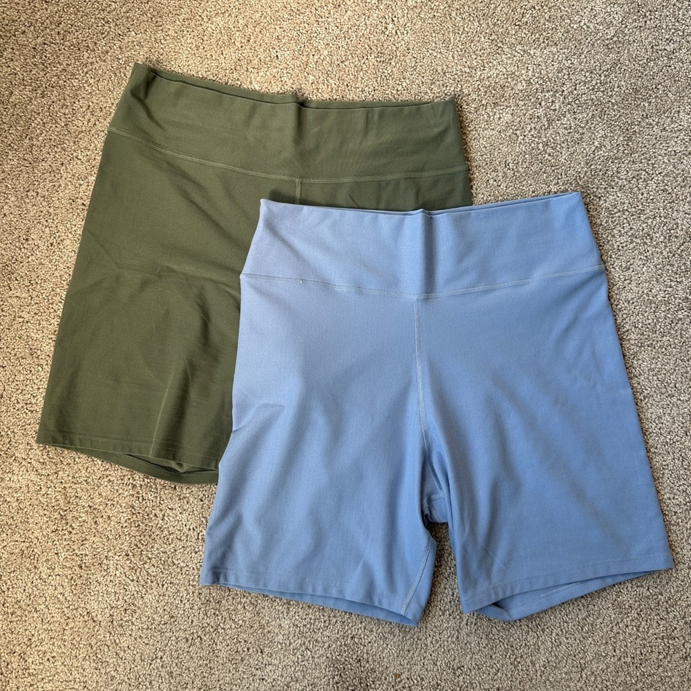 Abercrombie & Fitch High Waist Green and Blue Buttery Soft Bike Shorts Set of 2